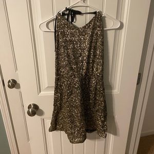gold sequin halter dress
